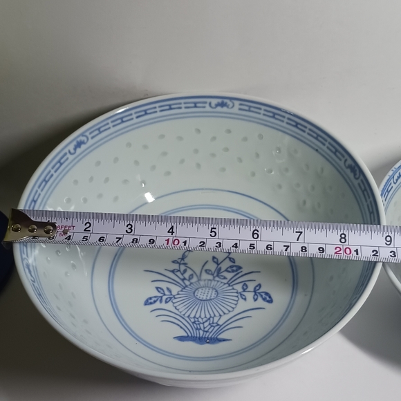 2 Vintage Rice Eyes Salad Bowls Dragon & Flower Pattern Blue & White - Picture 4 of 7